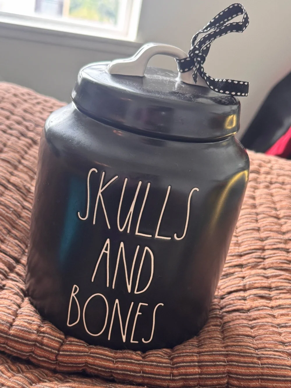 Rae Dunn Black Ceramic Canister - SKULLS AND BONES